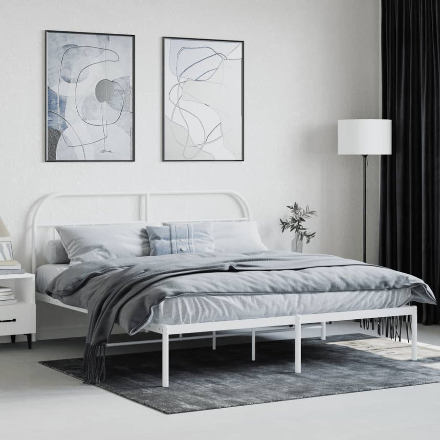 Bedframe Metaal 183 x 213 cm Wit met hoofdbord