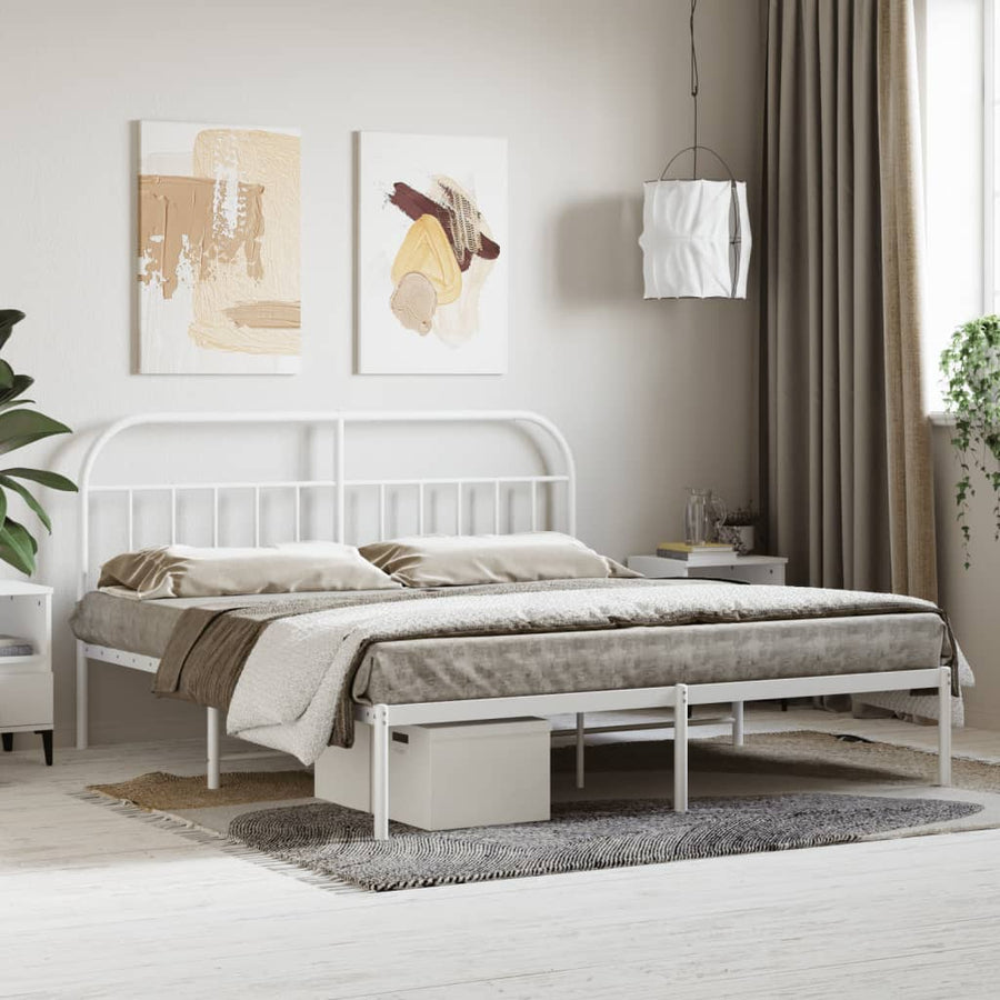 Bedframe Metaal 183 x 213 cm Wit met hoofdbord
