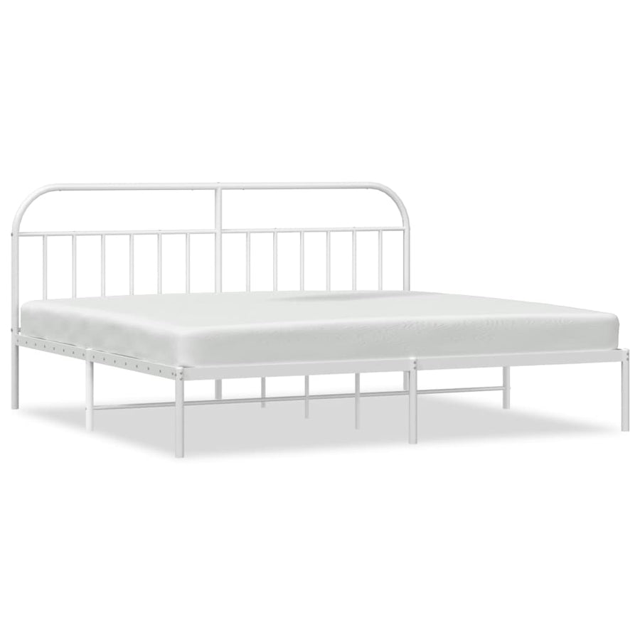 Bedframe Metaal 193 x 203 cm Wit met hoofdbord
