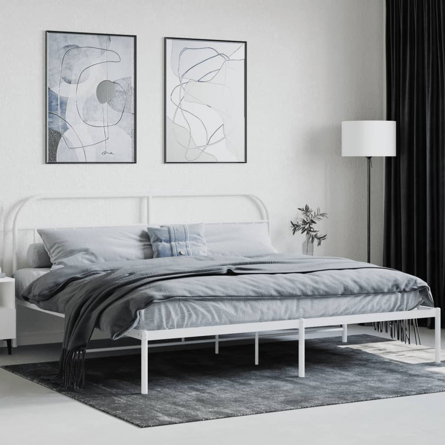 Bedframe Metaal 193 x 203 cm Wit met hoofdbord