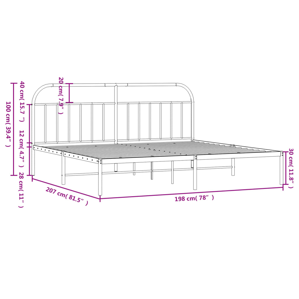 Bedframe Metaal 193 x 203 cm Wit met hoofdbord