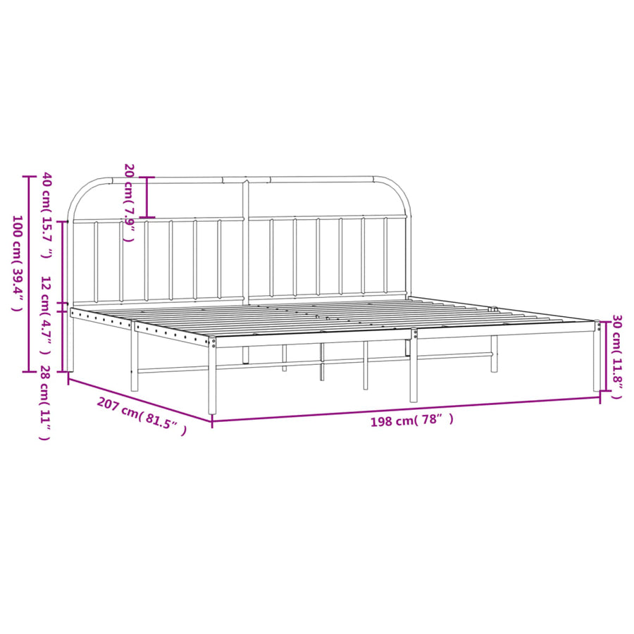 Bedframe Metaal 193 x 203 cm Wit met hoofdbord