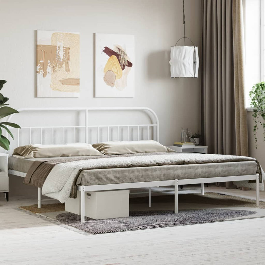 Bedframe Metaal 193 x 203 cm Wit met hoofdbord