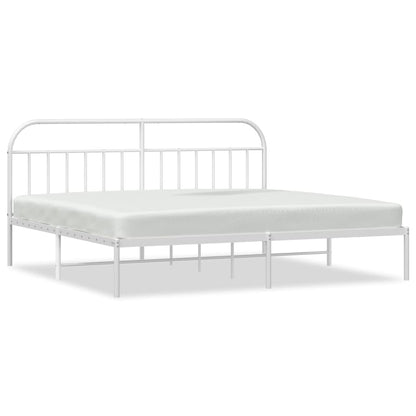 Bedframe Metaal 200 x 200 cm Wit met hoofdbord