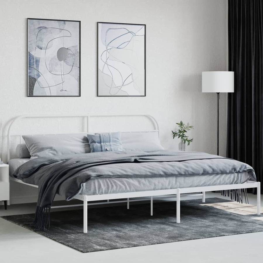 Bedframe Metaal 200 x 200 cm Wit met hoofdbord