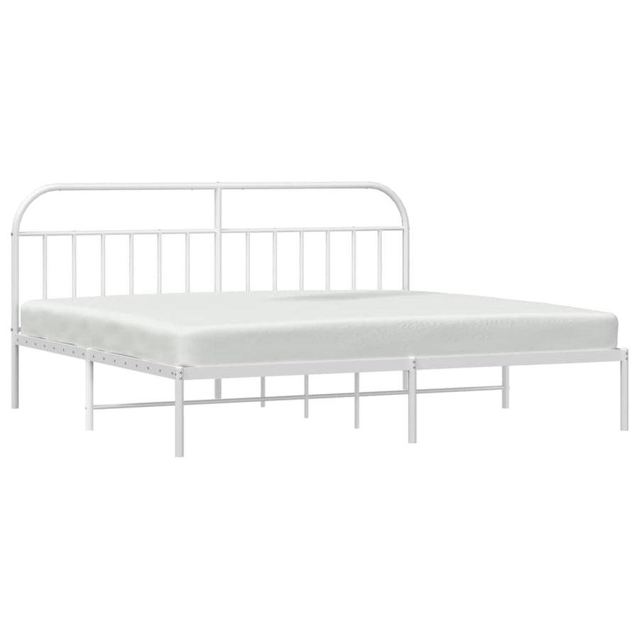 Bedframe Metaal 200 x 200 cm Wit met hoofdbord