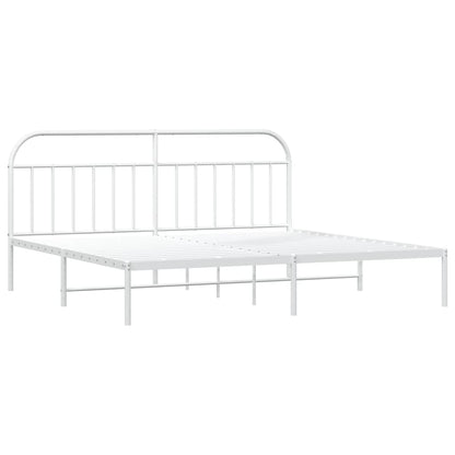 Bedframe Metaal 200 x 200 cm Wit met hoofdbord