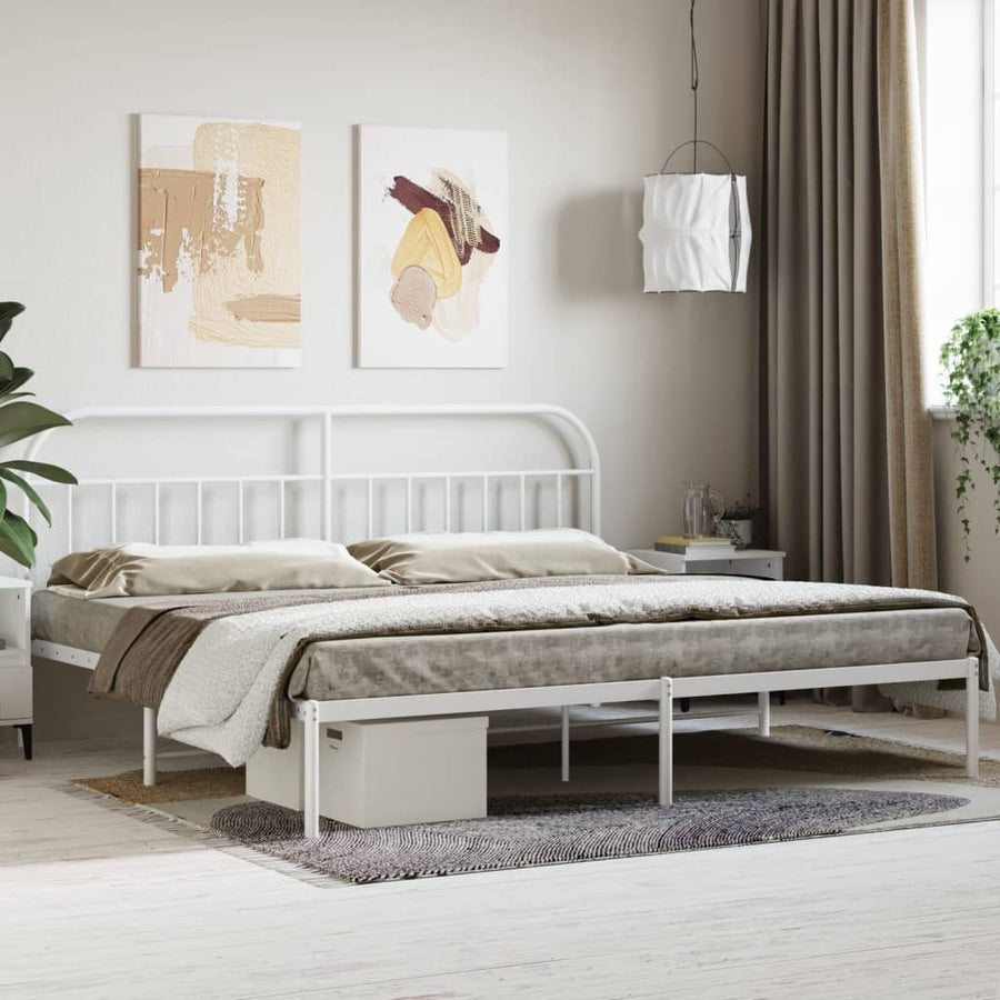 Bedframe Metaal 200 x 200 cm Wit met hoofdbord
