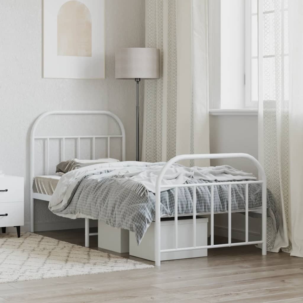 Bedframe Met Hoofd- En Voeteneinde Metaal 90 x 190 cm Wit met hoofdbord & voetbord