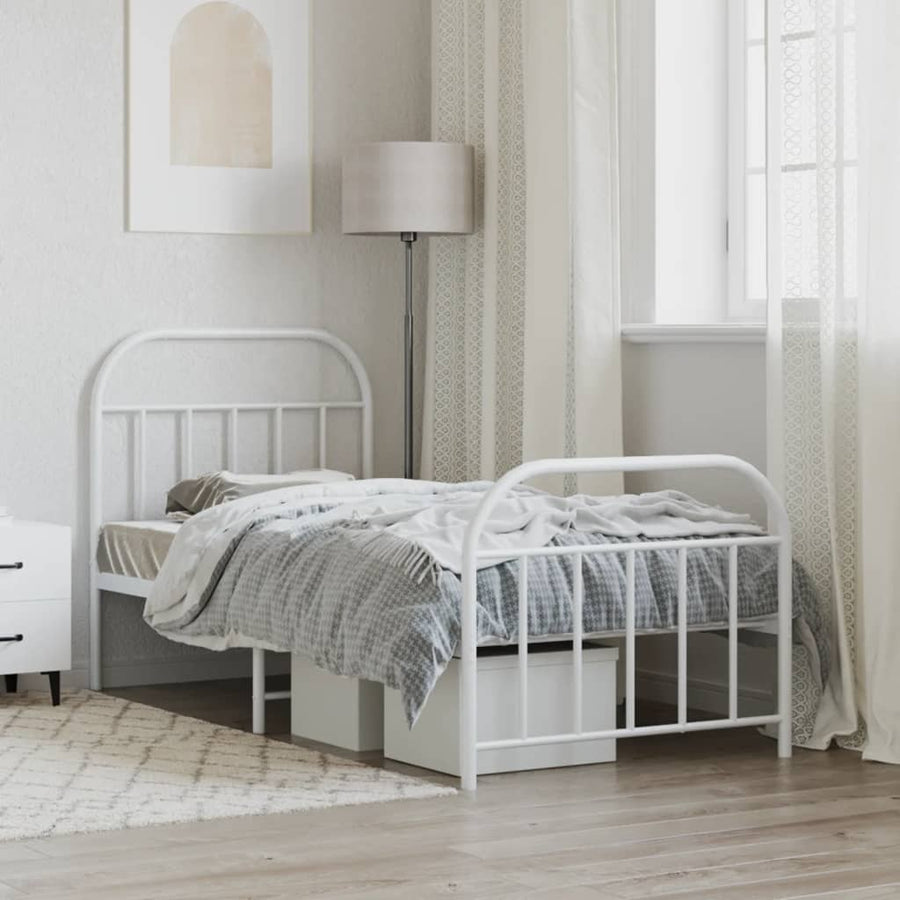 Bedframe Met Hoofd- En Voeteneinde Metaal 90 x 190 cm Wit met hoofdbord & voetbord