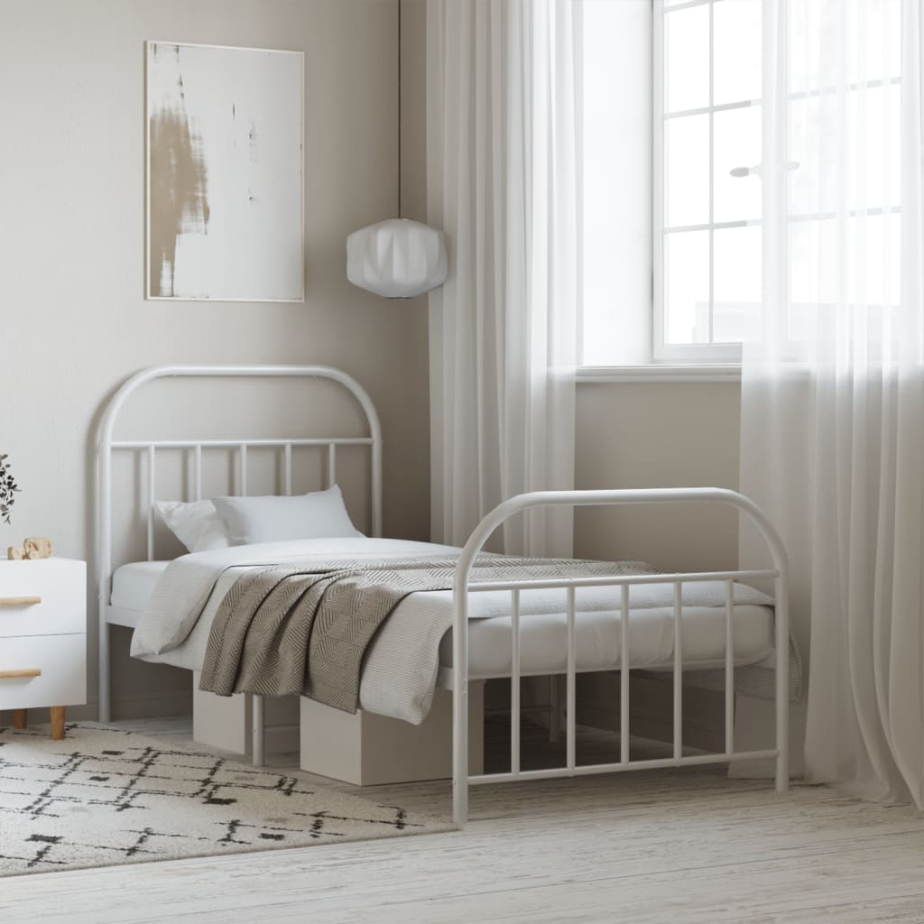 Bedframe Met Hoofd- En Voeteneinde Metaal 90 x 190 cm Wit met hoofdbord & voetbord