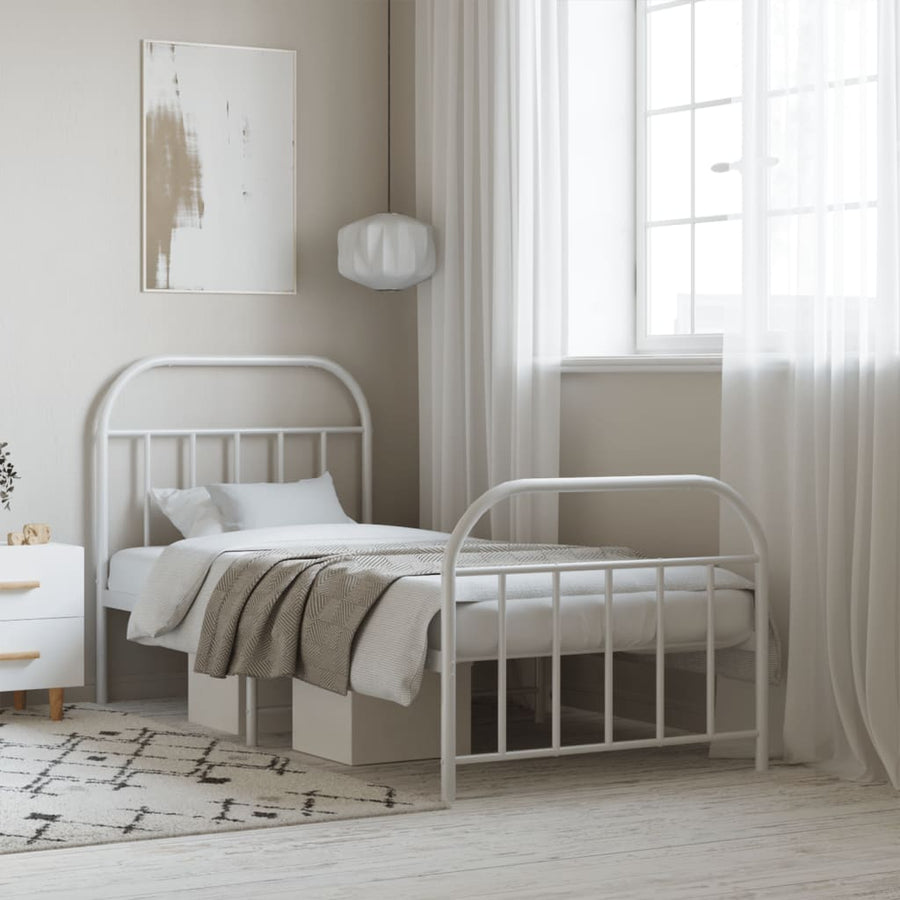 Bedframe Met Hoofd- En Voeteneinde Metaal 90 x 190 cm Wit met hoofdbord & voetbord