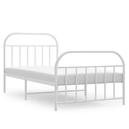 Bedframe Met Hoofd- En Voeteneinde Metaal 100 x 190 cm Wit met hoofdbord & voetbord