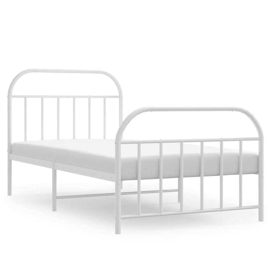 Bedframe Met Hoofd- En Voeteneinde Metaal 100 x 190 cm Wit met hoofdbord & voetbord