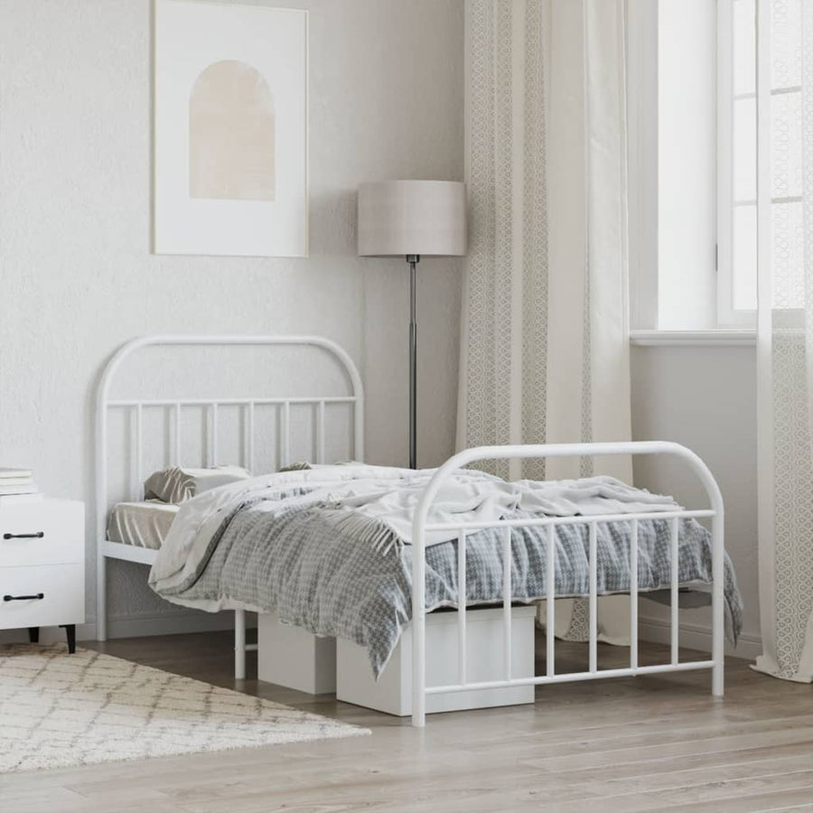 Bedframe Met Hoofd- En Voeteneinde Metaal 100 x 190 cm Wit met hoofdbord & voetbord