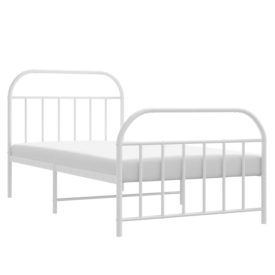 Bedframe Met Hoofd- En Voeteneinde Metaal 100 x 190 cm Wit met hoofdbord & voetbord
