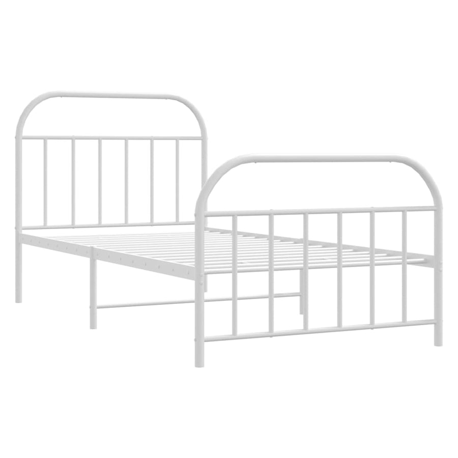 Bedframe Met Hoofd- En Voeteneinde Metaal 100 x 190 cm Wit met hoofdbord & voetbord
