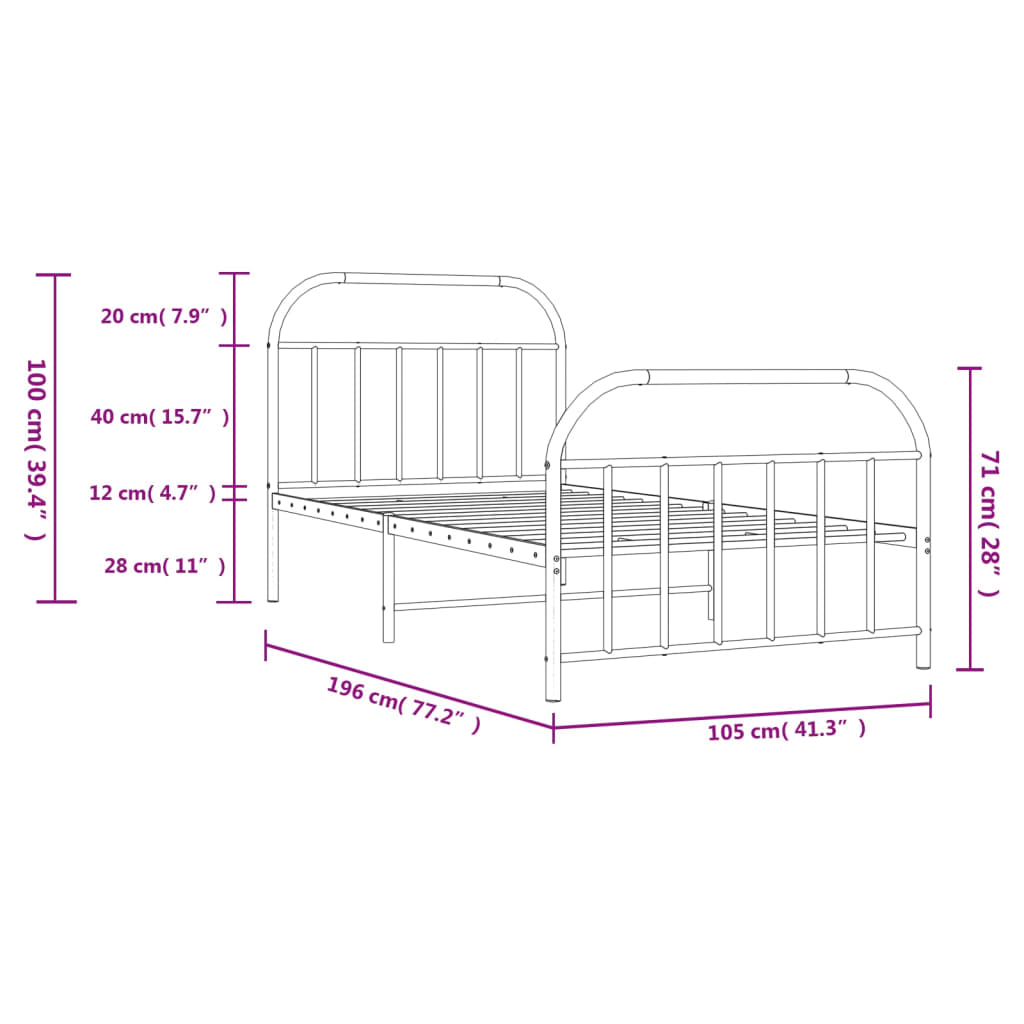 Bedframe Met Hoofd- En Voeteneinde Metaal 100 x 190 cm Wit met hoofdbord & voetbord