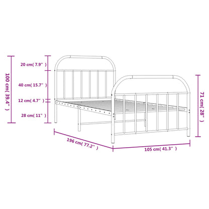 Bedframe Met Hoofd- En Voeteneinde Metaal 100 x 190 cm Wit met hoofdbord & voetbord