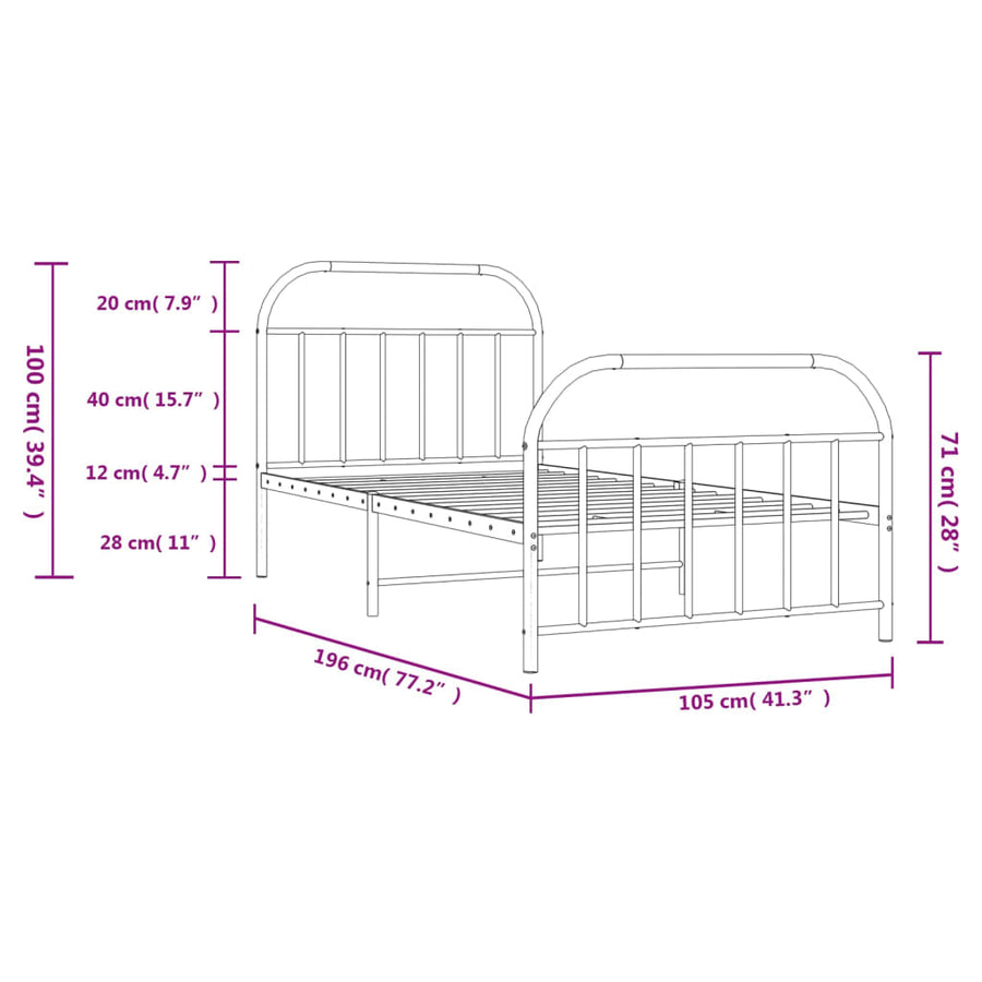 Bedframe Met Hoofd- En Voeteneinde Metaal 100 x 190 cm Wit met hoofdbord & voetbord