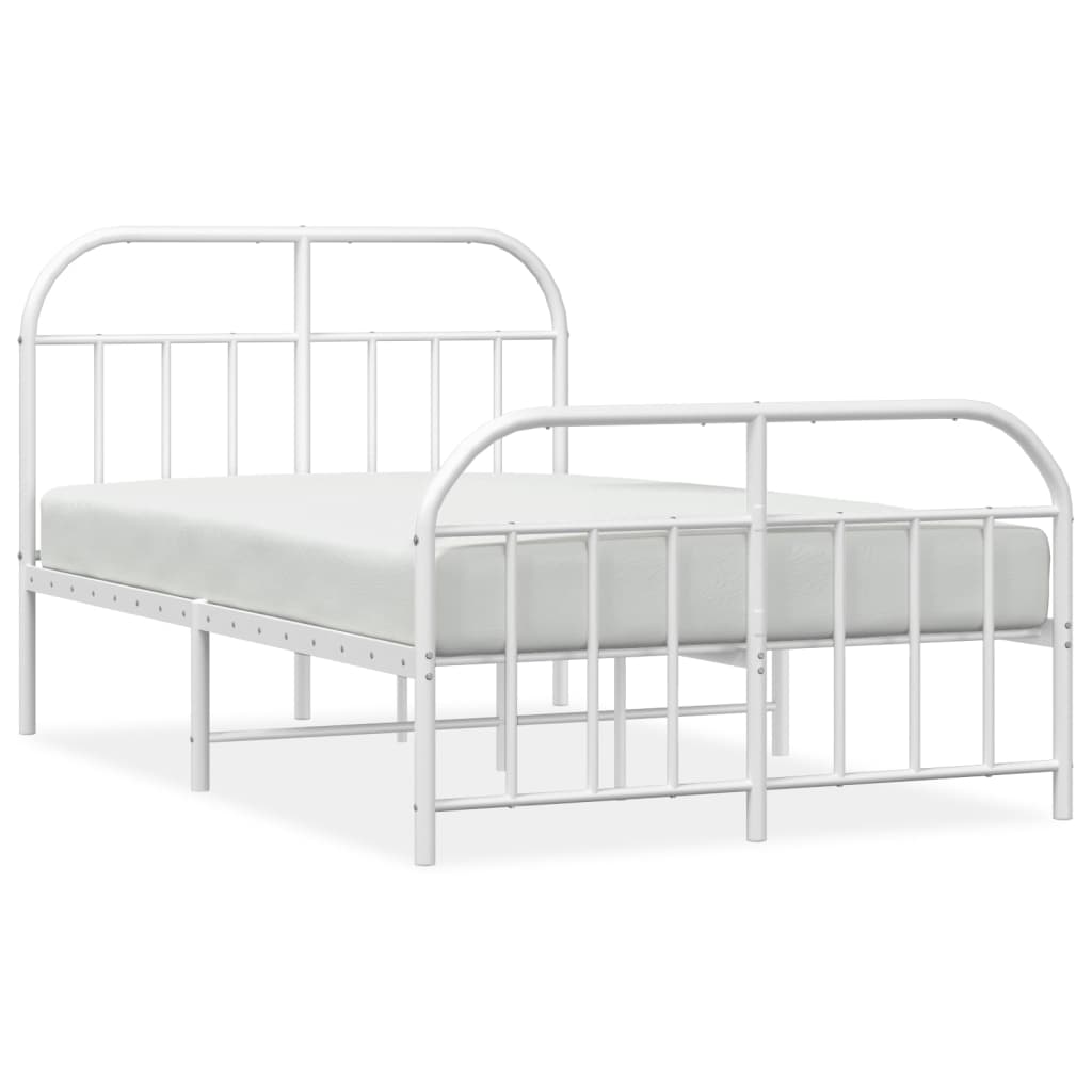 Bedframe Met Hoofd- En Voeteneinde Metaal 120 X 190 Cm Wit met hoofdbord & voetbord