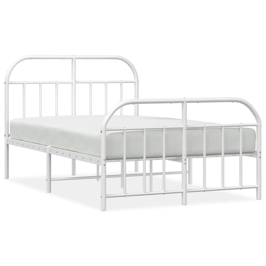 Bedframe Met Hoofd- En Voeteneinde Metaal 120 X 190 Cm Wit met hoofdbord & voetbord