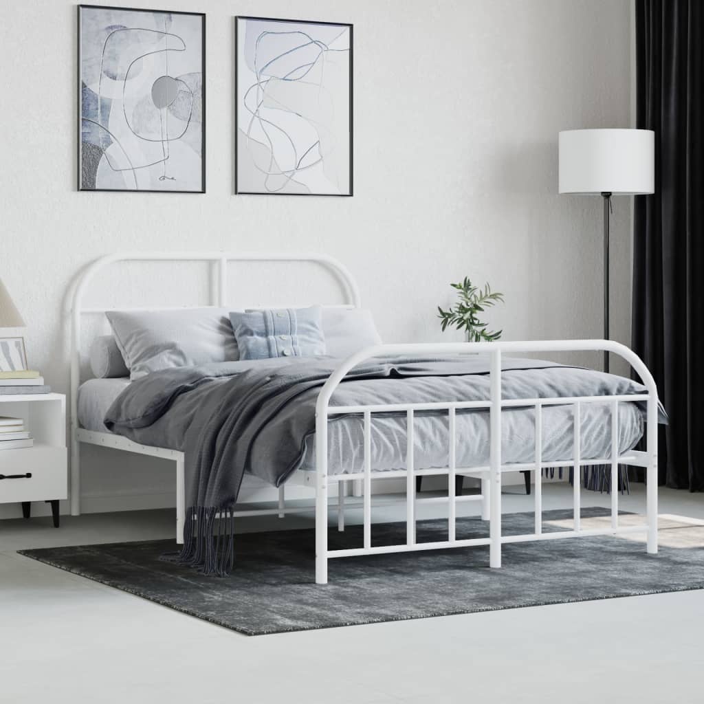 Bedframe Met Hoofd- En Voeteneinde Metaal 120 X 190 Cm Wit met hoofdbord & voetbord