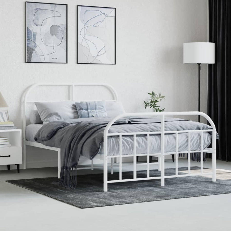 Bedframe Met Hoofd- En Voeteneinde Metaal 120 X 190 Cm Wit met hoofdbord & voetbord