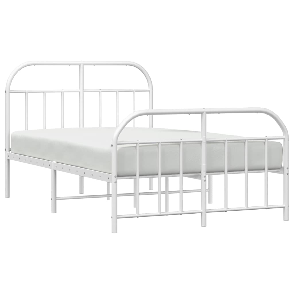 Bedframe Met Hoofd- En Voeteneinde Metaal 120 X 190 Cm Wit met hoofdbord & voetbord