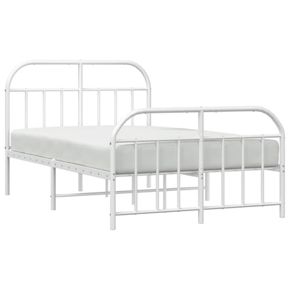Bedframe Met Hoofd- En Voeteneinde Metaal 120 X 190 Cm Wit met hoofdbord & voetbord