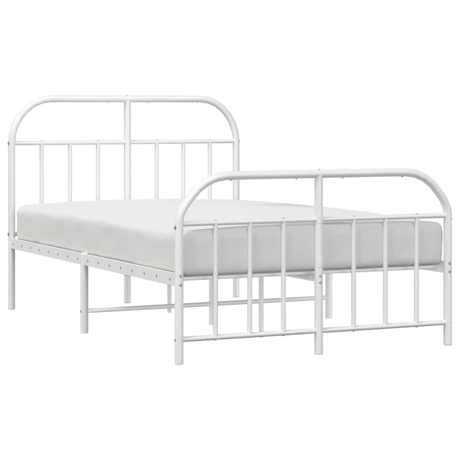 Bedframe Met Hoofd- En Voeteneinde Metaal 120 X 190 Cm Wit met hoofdbord & voetbord