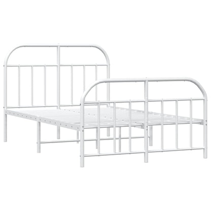 Bedframe Met Hoofd- En Voeteneinde Metaal 120 X 190 Cm Wit met hoofdbord & voetbord