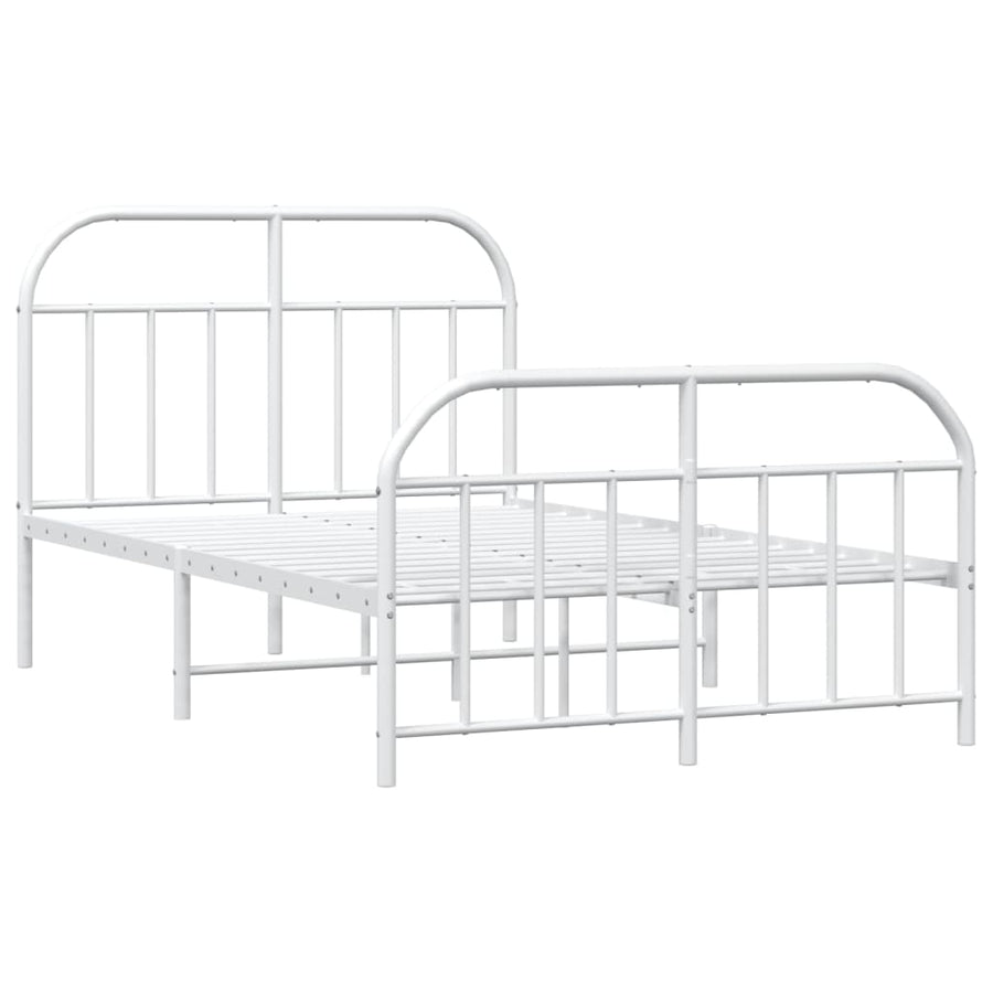 Bedframe Met Hoofd- En Voeteneinde Metaal 120 X 190 Cm Wit met hoofdbord & voetbord