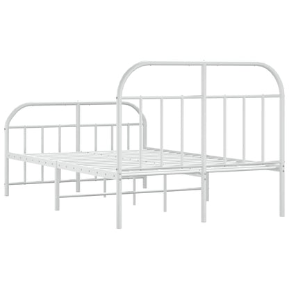Bedframe Met Hoofd- En Voeteneinde Metaal 120 X 190 Cm Wit met hoofdbord & voetbord