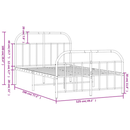 Bedframe Met Hoofd- En Voeteneinde Metaal 120 X 190 Cm Wit met hoofdbord & voetbord