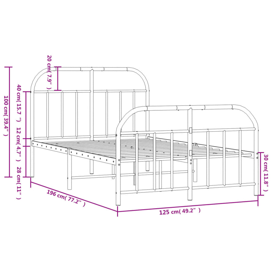 Bedframe Met Hoofd- En Voeteneinde Metaal 120 X 190 Cm Wit met hoofdbord & voetbord
