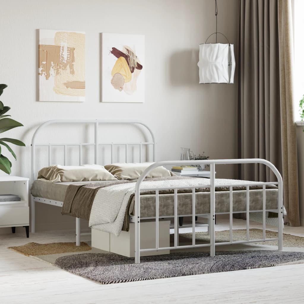 Bedframe Met Hoofd- En Voeteneinde Metaal 120 X 190 Cm Wit met hoofdbord & voetbord