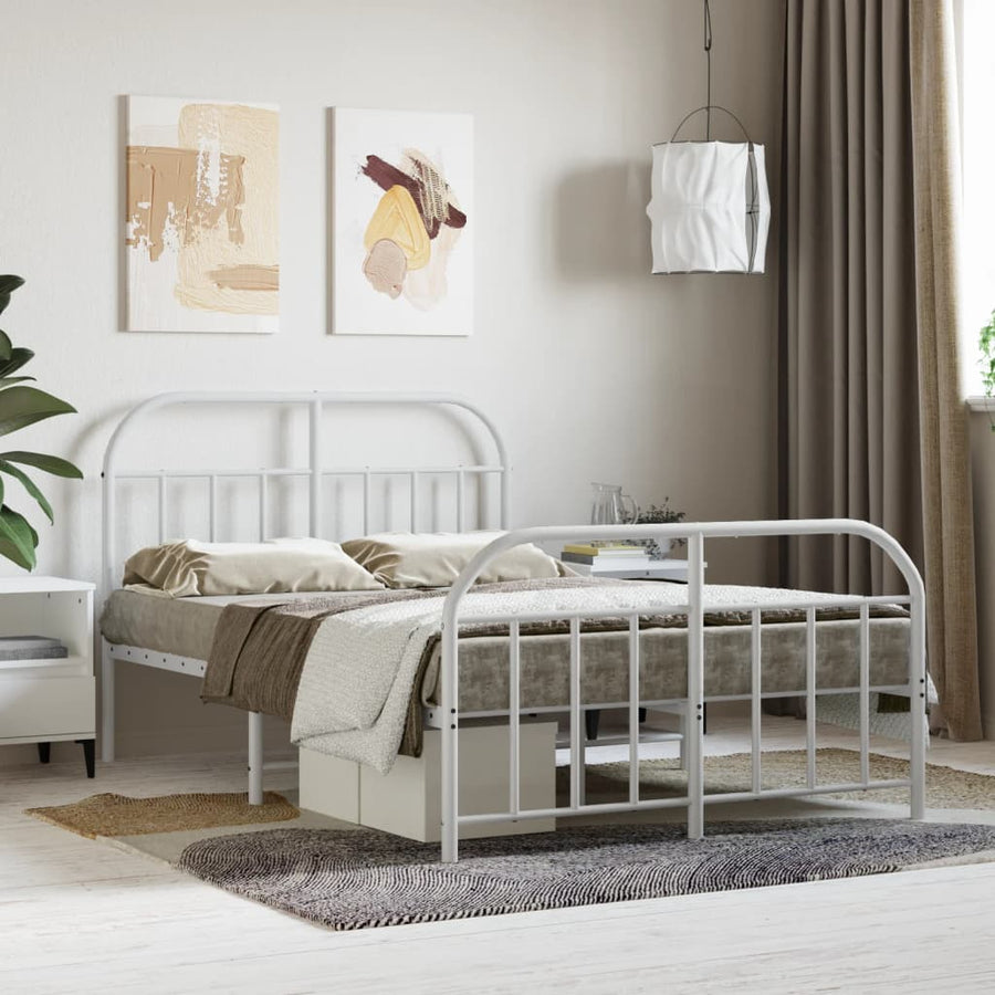 Bedframe Met Hoofd- En Voeteneinde Metaal 120 X 190 Cm Wit met hoofdbord & voetbord