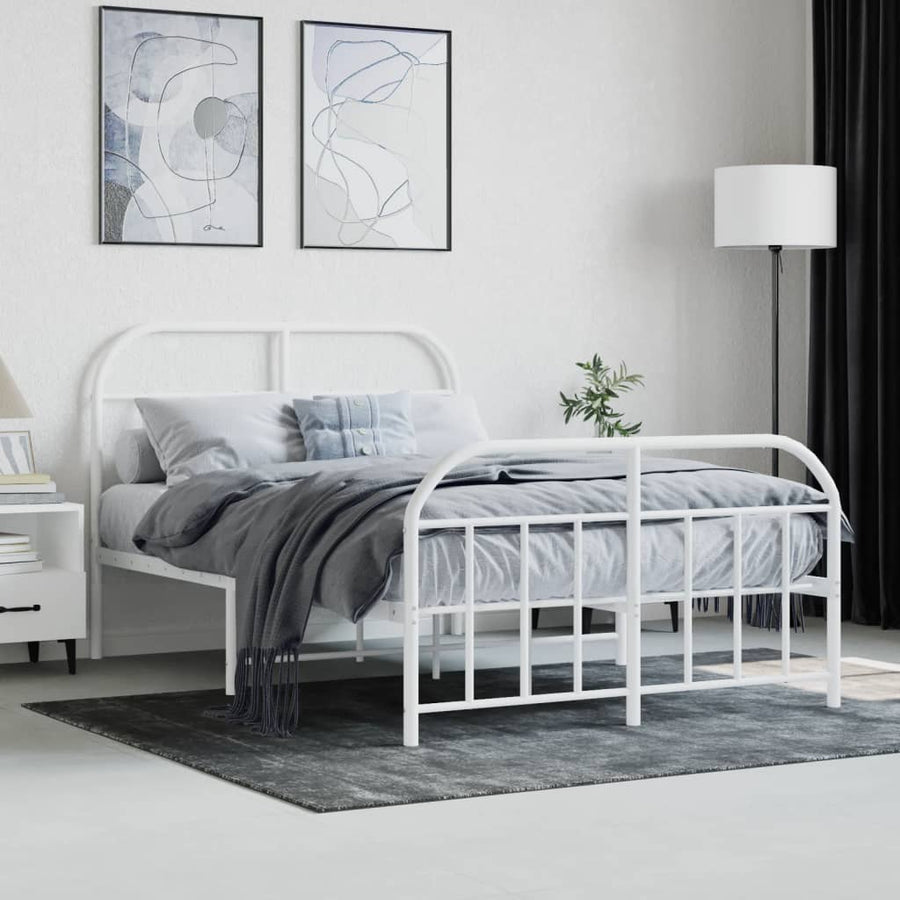 Bedframe Met Hoofd- En Voeteneinde Metaal 120 x 200 cm Wit met hoofdbord & voetbord