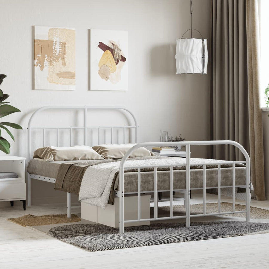 Bedframe Met Hoofd- En Voeteneinde Metaal 120 x 200 cm Wit met hoofdbord & voetbord