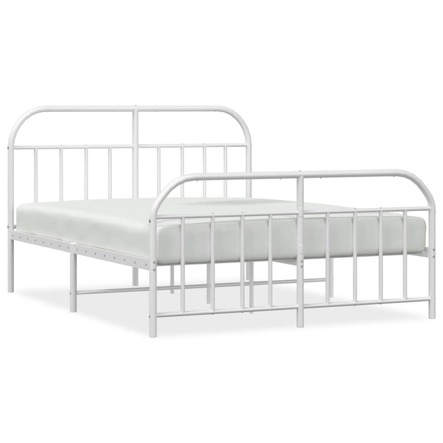 Bedframe Met Hoofd- En Voeteneinde Metaal 135 x 190 cm Wit met hoofdbord & voetbord
