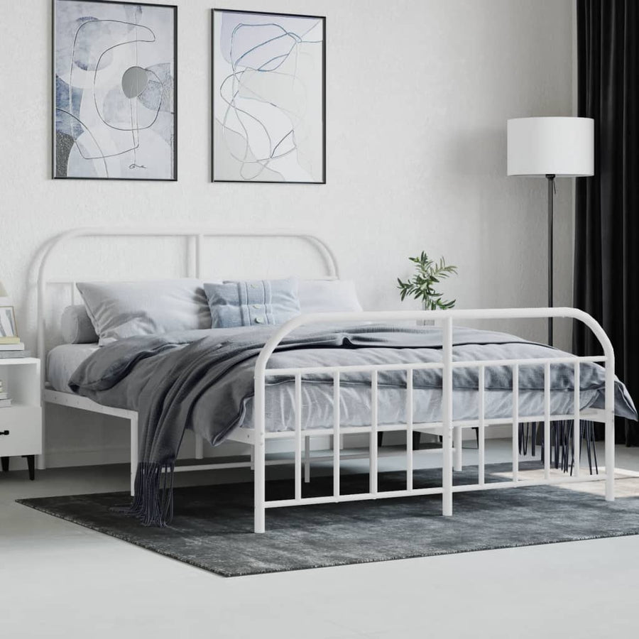 Bedframe Met Hoofd- En Voeteneinde Metaal 135 x 190 cm Wit met hoofdbord & voetbord