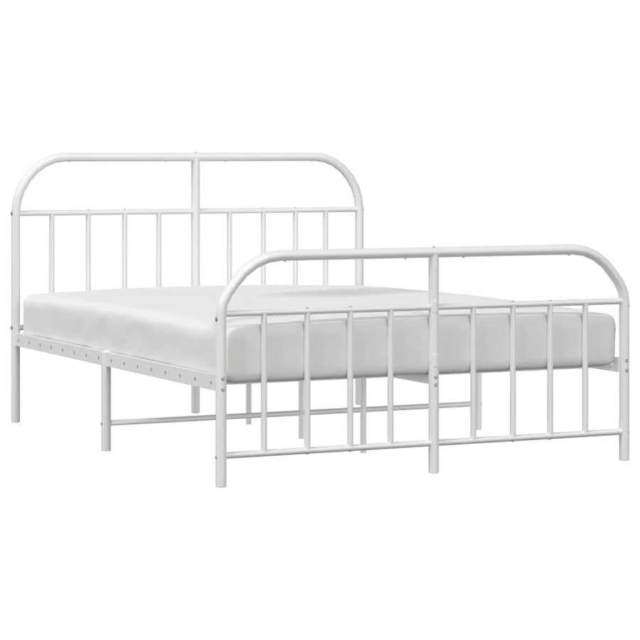Bedframe Met Hoofd- En Voeteneinde Metaal 135 x 190 cm Wit met hoofdbord & voetbord