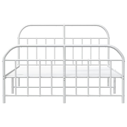 Bedframe Met Hoofd- En Voeteneinde Metaal 135 x 190 cm Wit met hoofdbord & voetbord