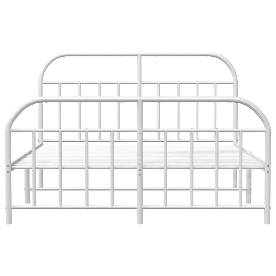 Bedframe Met Hoofd- En Voeteneinde Metaal 135 x 190 cm Wit met hoofdbord & voetbord