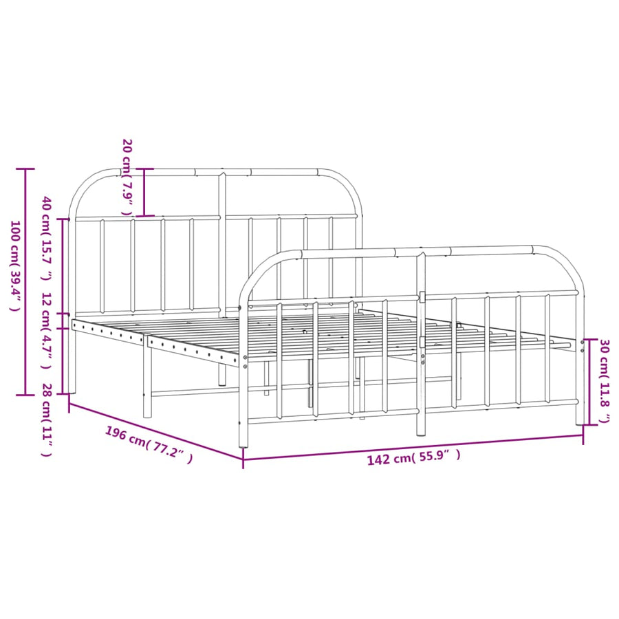 Bedframe Met Hoofd- En Voeteneinde Metaal 135 x 190 cm Wit met hoofdbord & voetbord