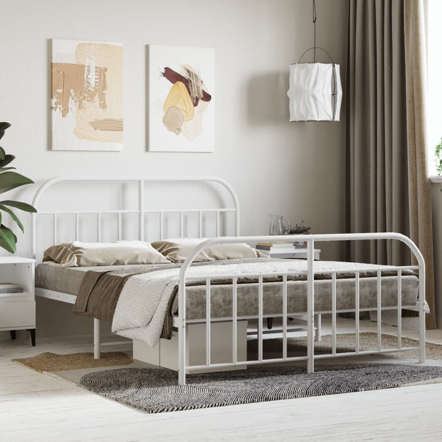 Bedframe Met Hoofd- En Voeteneinde Metaal 135 x 190 cm Wit met hoofdbord & voetbord