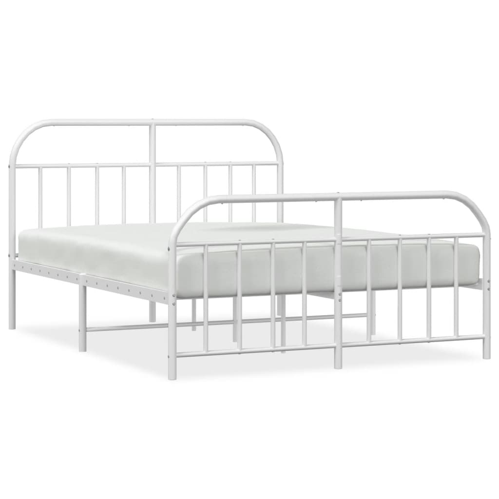Bedframe Met Hoofd- En Voeteneinde Metaal 140 x 190 cm Wit met hoofdbord & voetbord