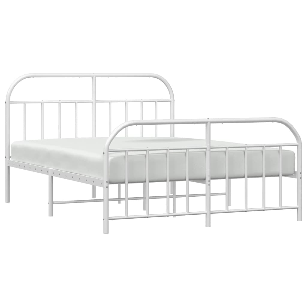Bedframe Met Hoofd- En Voeteneinde Metaal 140 x 190 cm Wit met hoofdbord & voetbord