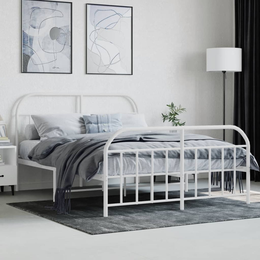 Bedframe Met Hoofd- En Voeteneinde Metaal 140 x 200 cm Wit met hoofdbord & voetbord